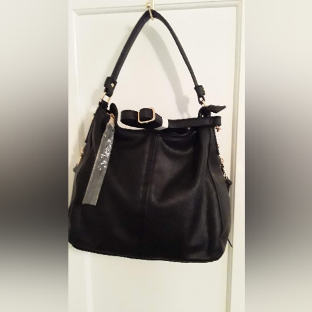 NWT Large soft leather shoulder bag with black shoulder/crossbody leather bag